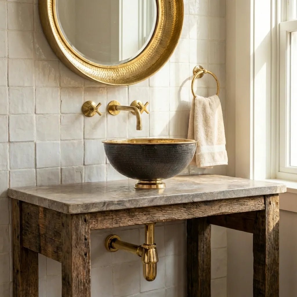 Handmade Vanity Basin Round Sink – Black Brass Bathroom Vessel Sink