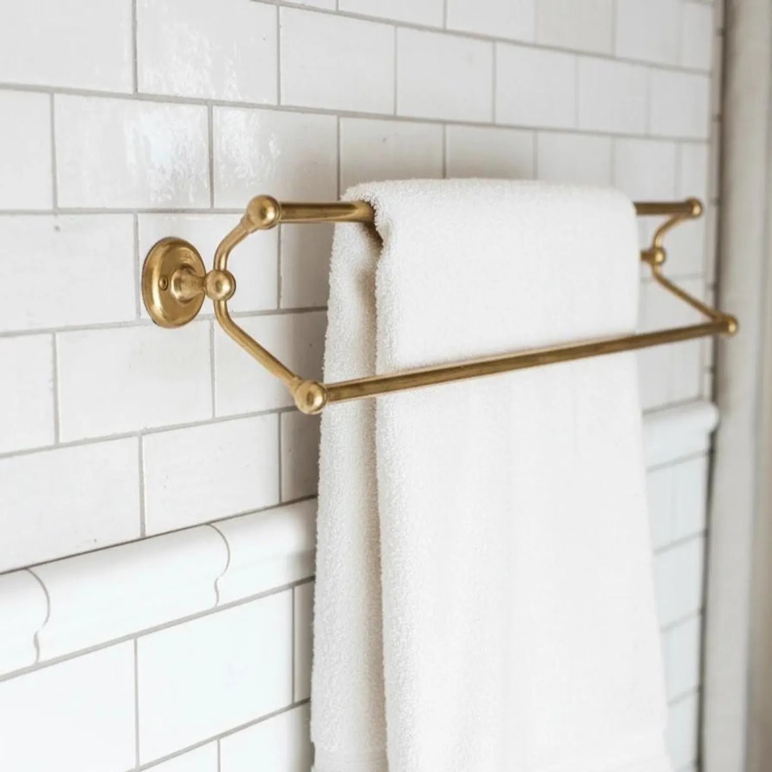 Unlacquered Brass Double Towel Bar – Wall Mounted Bath Rack - Image 3