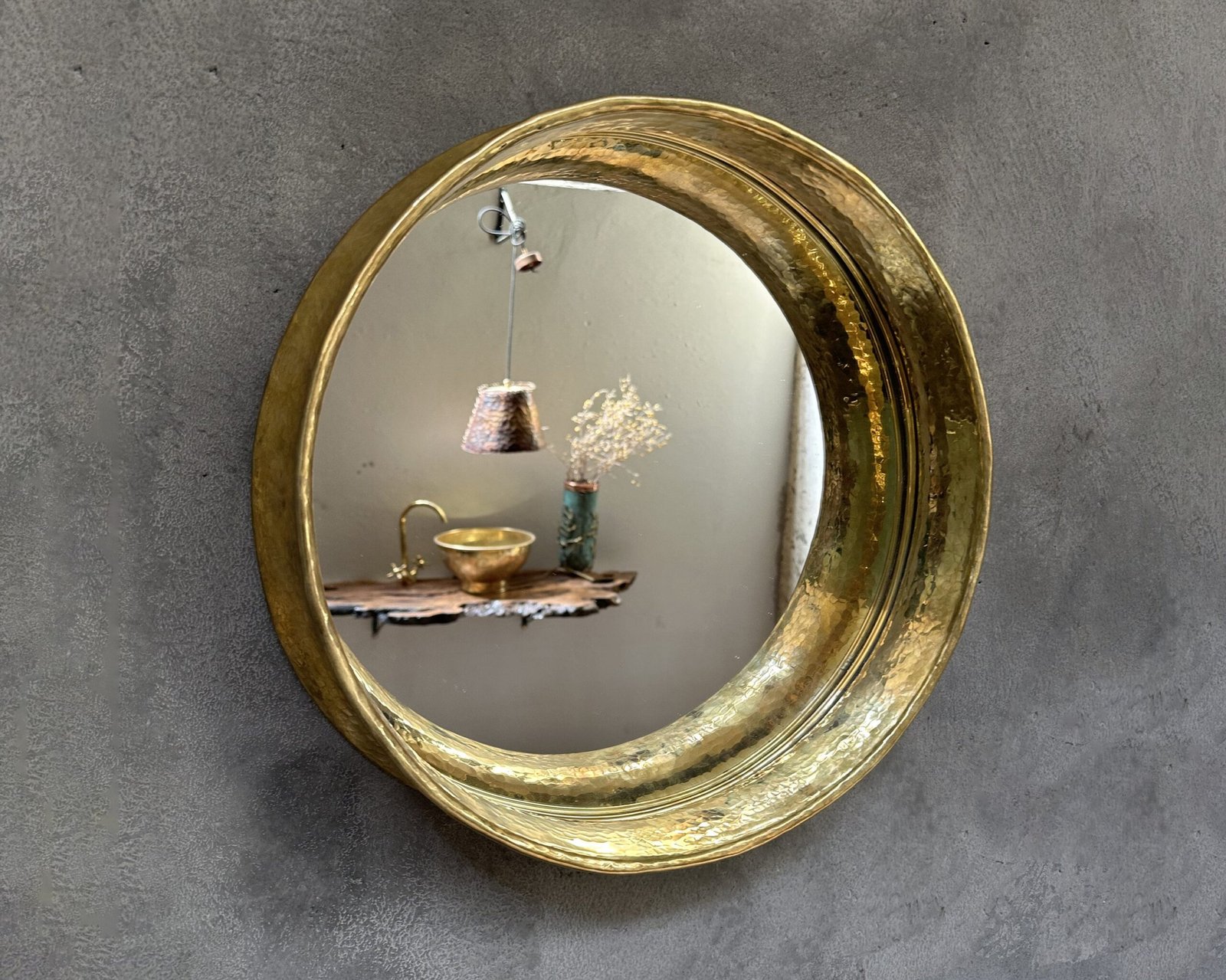 Round Brass Wall Mirror, Antique Brass Mirror Frame. Round Bathroom Mirror - Image 4