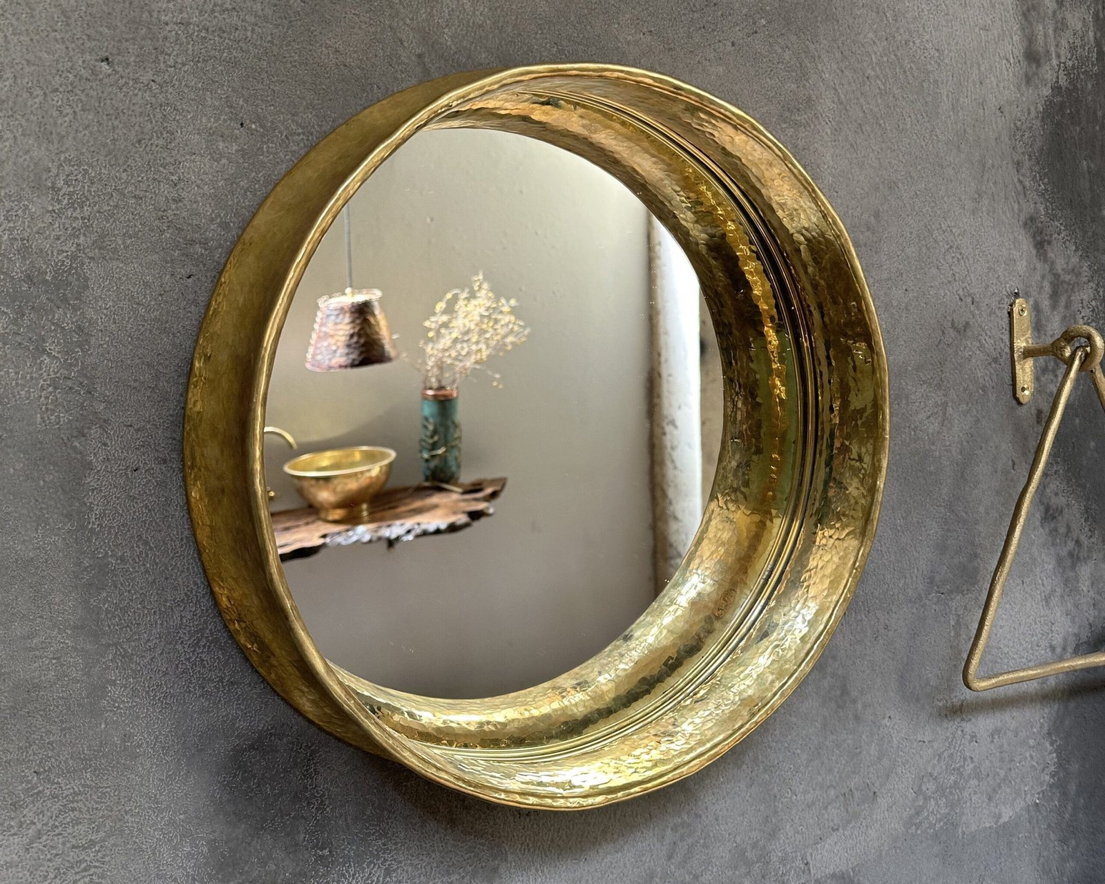 Round Brass Wall Mirror, Antique Brass Mirror Frame. Round Bathroom Mirror - Image 3
