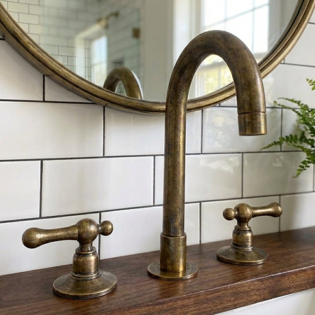 Unlacquered Brass Widespread Vanity Faucet with Lever Handles