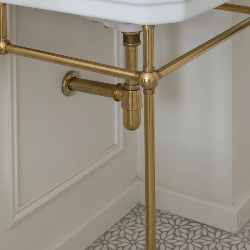 Unlacquered Brass Console Vanity Legs – Handmade Bathroom Sink Stand