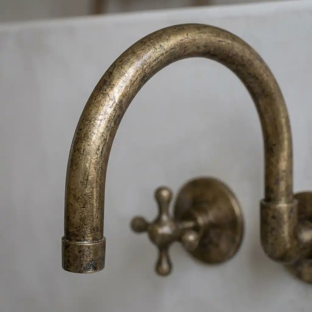 Vintage Antique Brass Wall Mount Faucet – Solid Brass Cross Handle Bathroom Sink Tap - Image 4