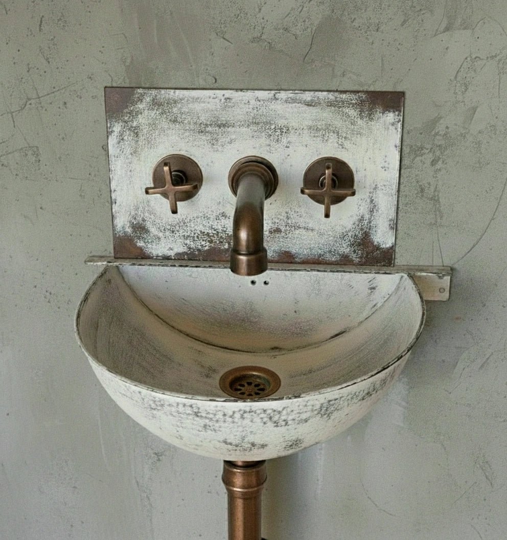 White Patina Copper Wall-Mounted Bathroom Sink - Image 4